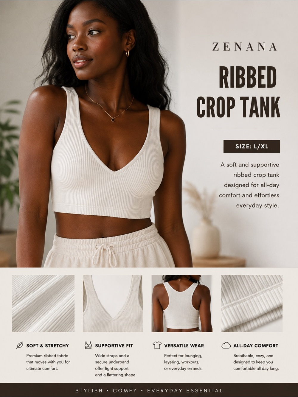Zenana Ribbed Cropped Racerback Tank NWP in white✨✨ L/XL